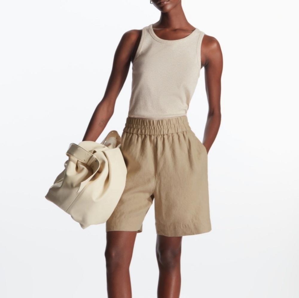 Cos Linen Elastic Drawstring High Waisted White B… - image 1